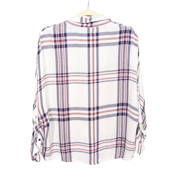 RAILS Maddox Dolman Sleeve Top White Red Blue Plaid Button Front Women's XS - Picture 3 of 7